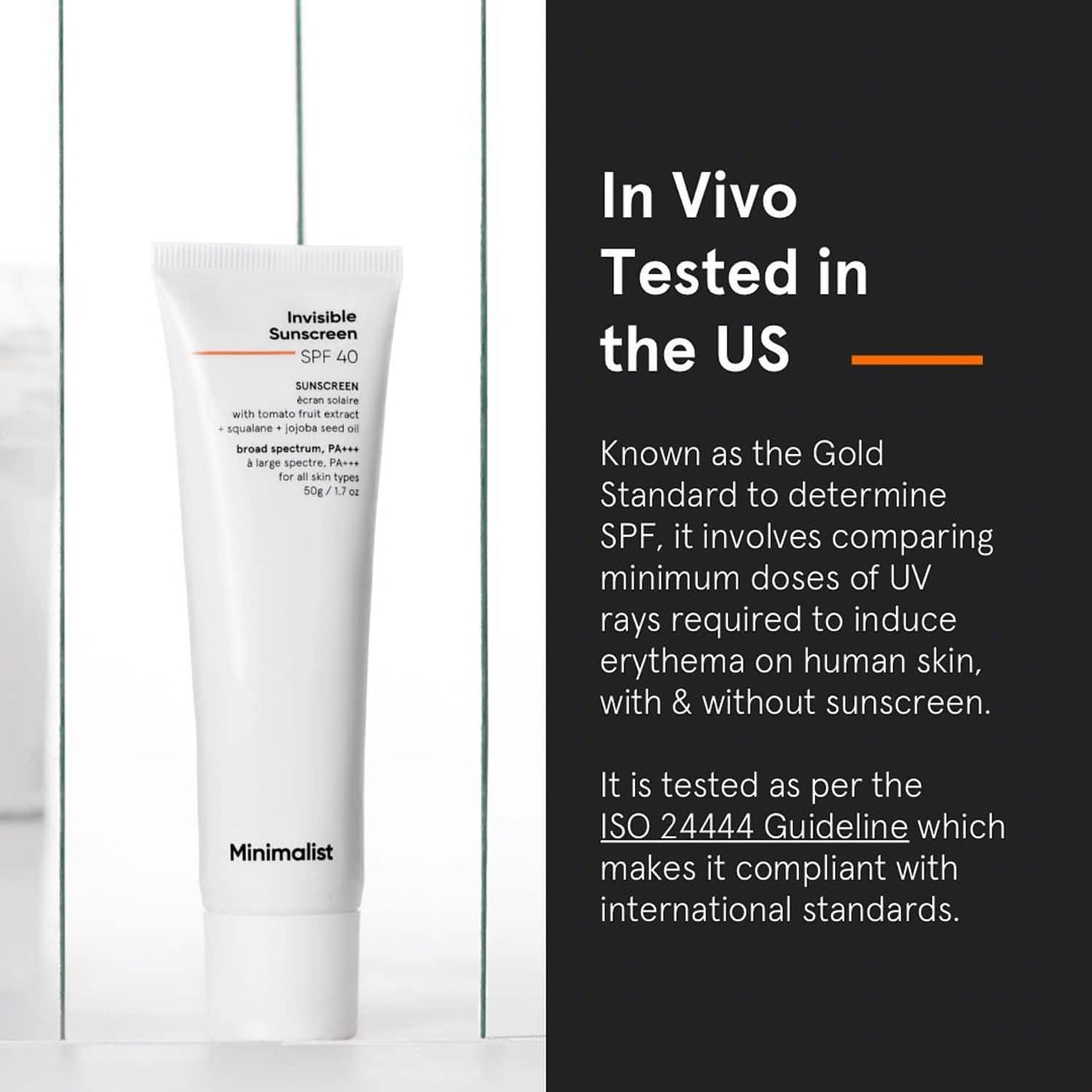 Minimalist Invisible Sunscreen SPF 40+ PA +++ Lightweight Water Resistant Formula With Squalane (50g)