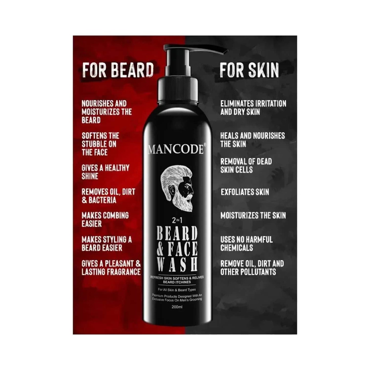 Mancode 2-In-1 Beard & Face Wash - (200ml)