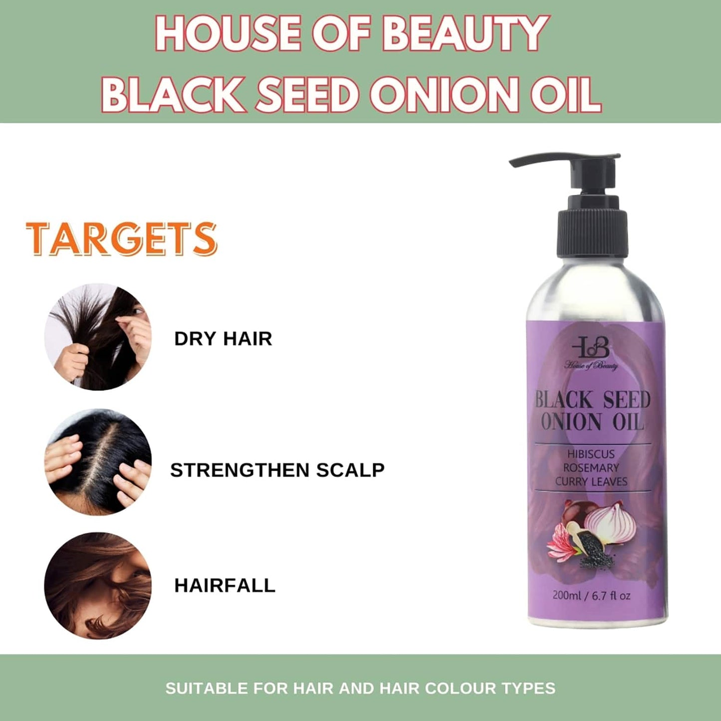 House of Beauty Blackseed Onion Oil Reduces Hair Fall With Real Kalonji Seeds Benefits (200 ml)