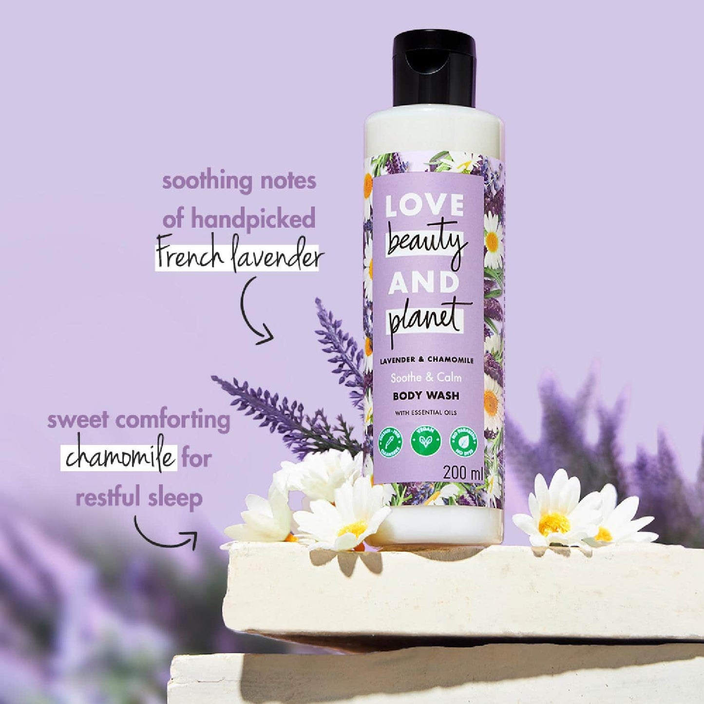 Love Beauty & Planet Lavender & Chamomile Calming Body Wash for Restful Sleep (200 ml)