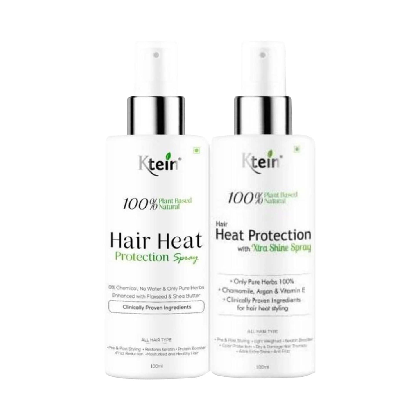 Ktein 100% Plant Based Natural Hair Heat Protection Spray + 100% Plant Based Natural Hair Heat Protection With Xtra Shine Spray - (2Pcs)