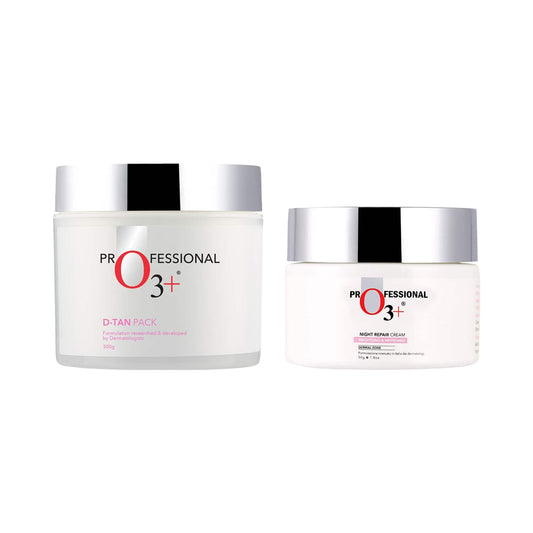 O3+  D-Tan Face Pack (300g) & Dermal Zone Night Repair Cream - Brightening & Whitening (50g) Combo