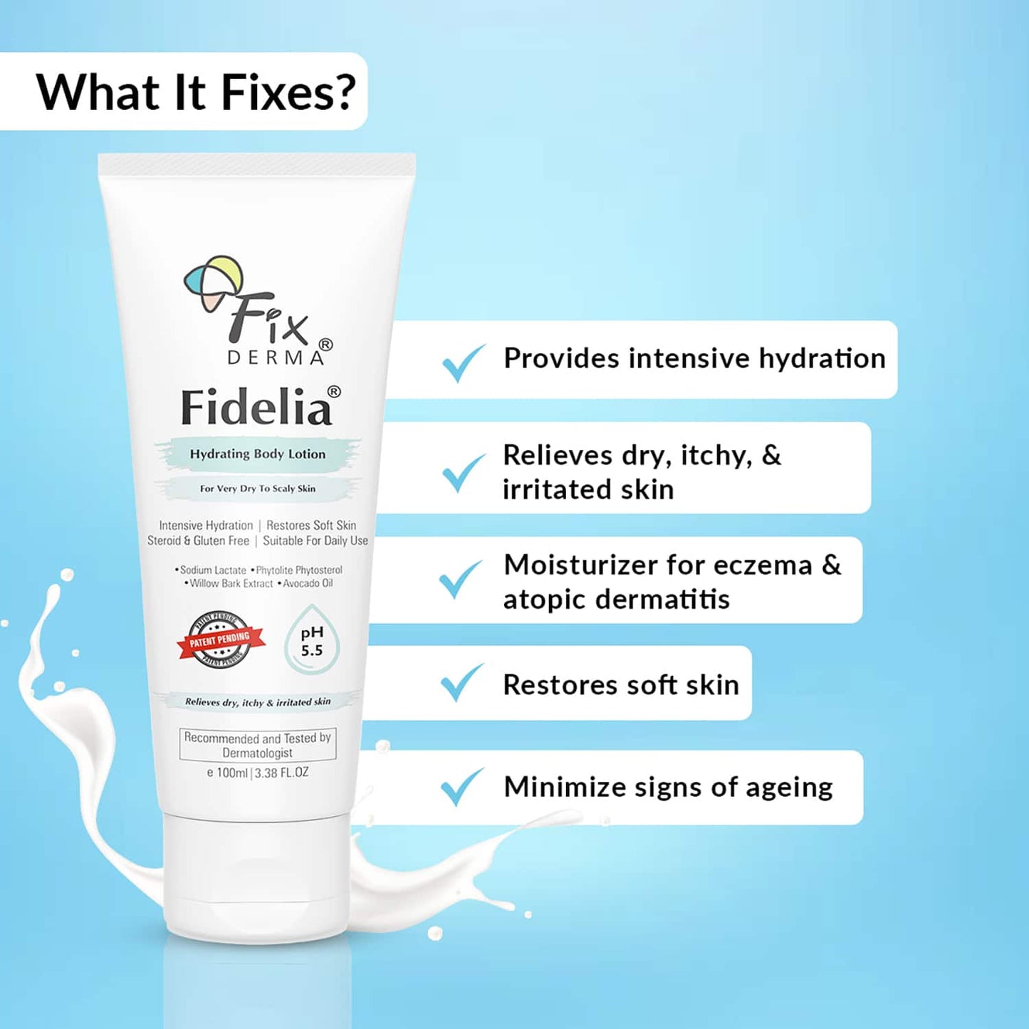 Fixderma Fidelia Hydrating Body Lotion for Very Dry To Scaly Skin with Avocado Oil (100ml)