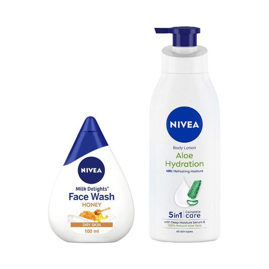 Nivea Milk Delight Facewash (100 ml) & Aloe Hydration Body Normal Skin (400 ml) Combo