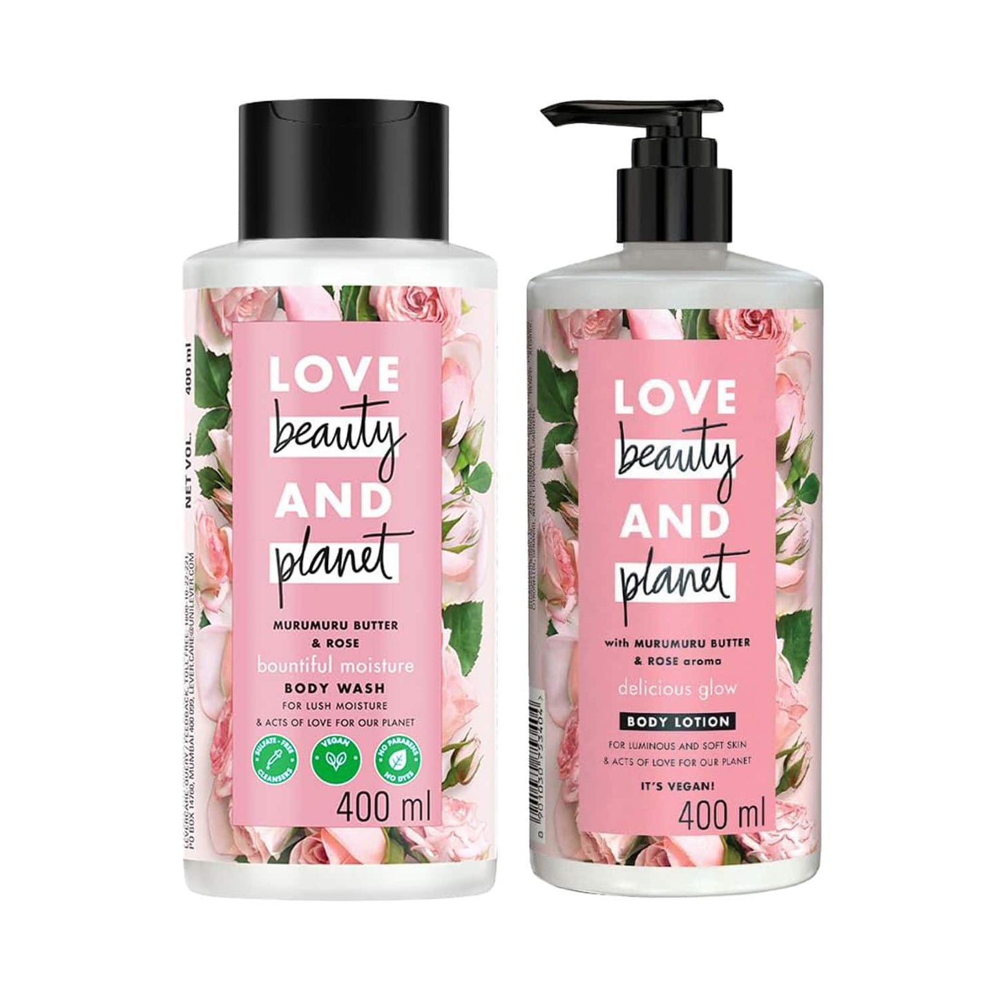 Love Beauty & Planet Murumuru Butter And Rose Aroma Delicious Glow Body Lotion + Body Wash