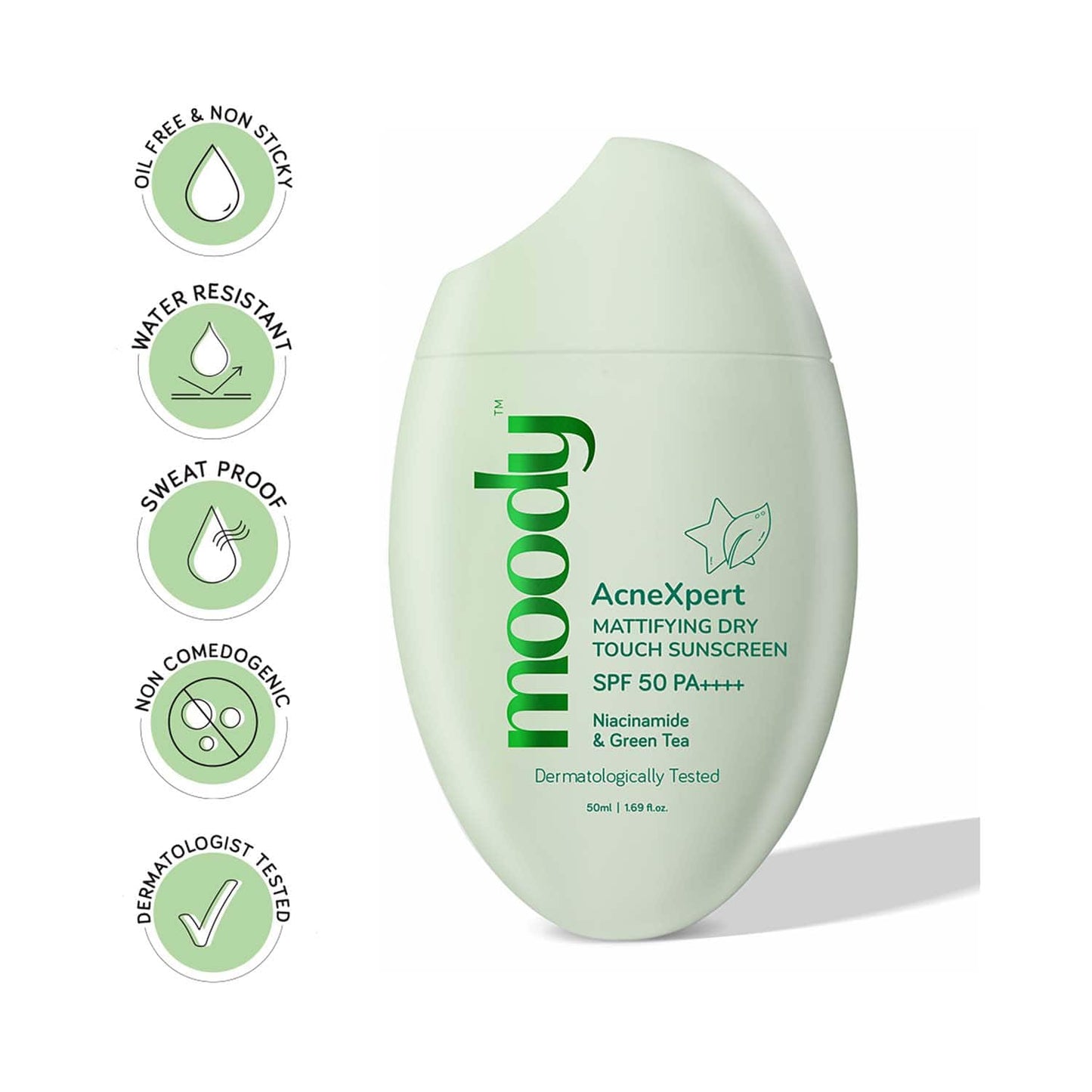 Moody Acnexpert Mattifying Niacinamide & Green Tea Sunscreen (50 ml)