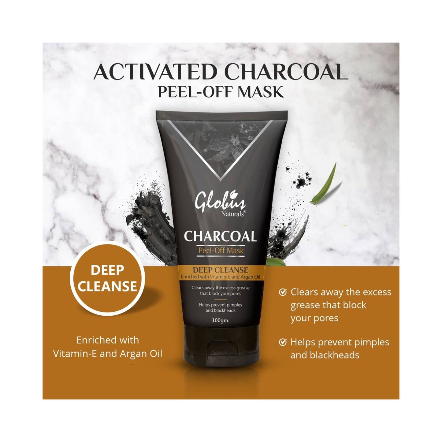 Globus Naturals Charcoal Foaming Face Wash & Charcoal Peel Off Mask - (2Pcs)