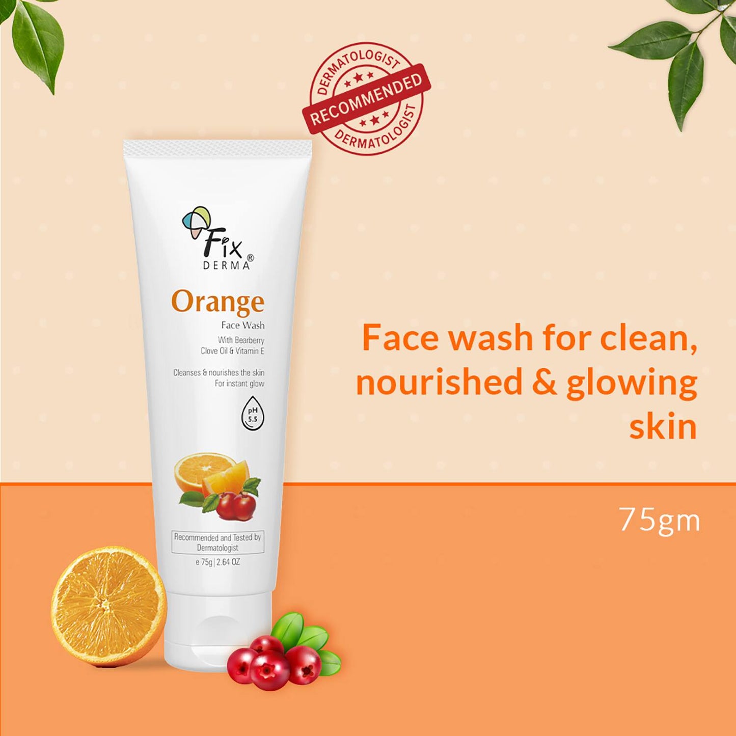 Fixderma Orange Facewash with Vitamin E & Bearberry for Tan Removal (75g)