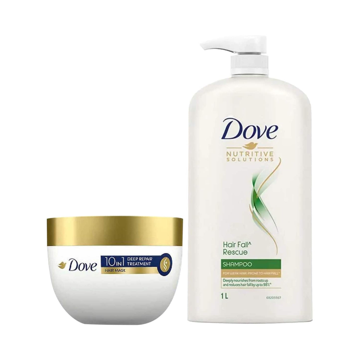 Dove Hair Fall Rescue Shampoo (1000 ml) +10 in 1 Deep Repair Treatment Hair Mask (300 ml) Combo