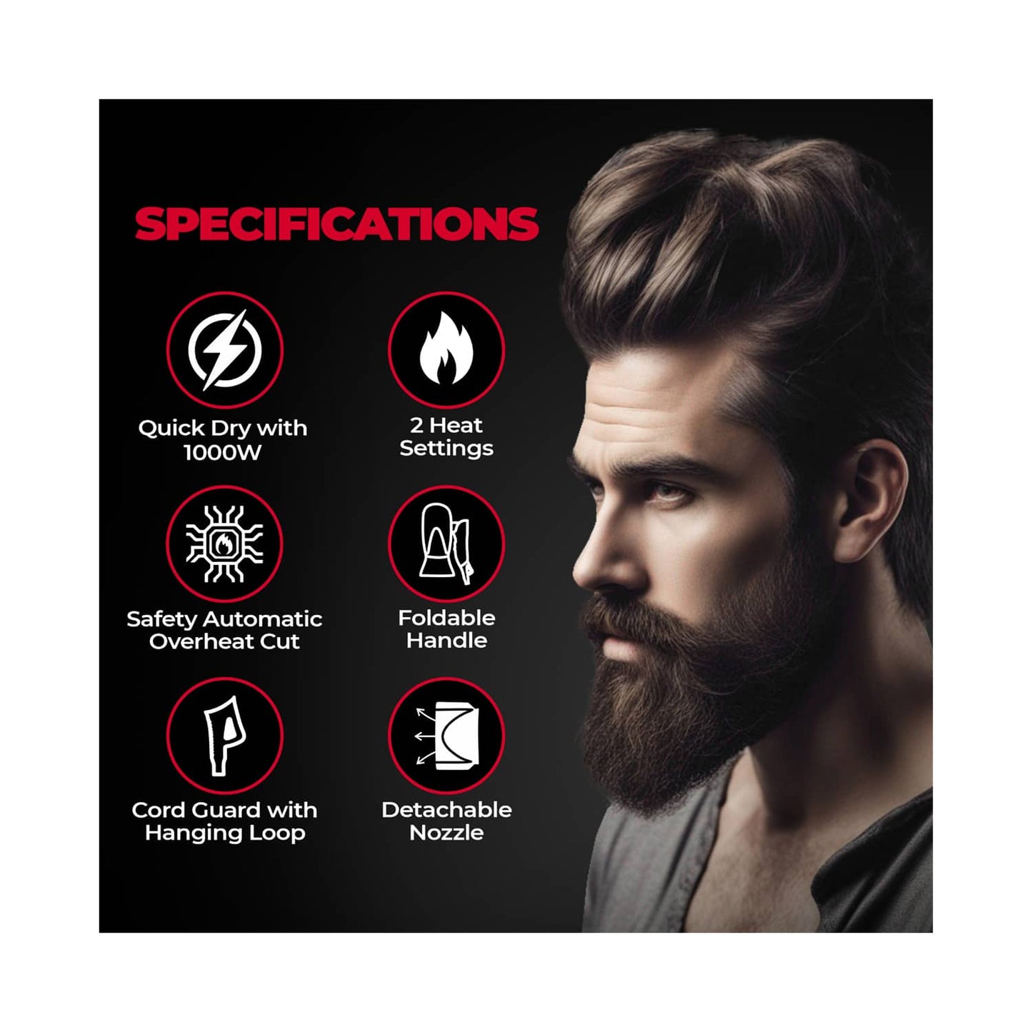 Beardo Style Cannon Ultracompact Hair Dryer For Men Black