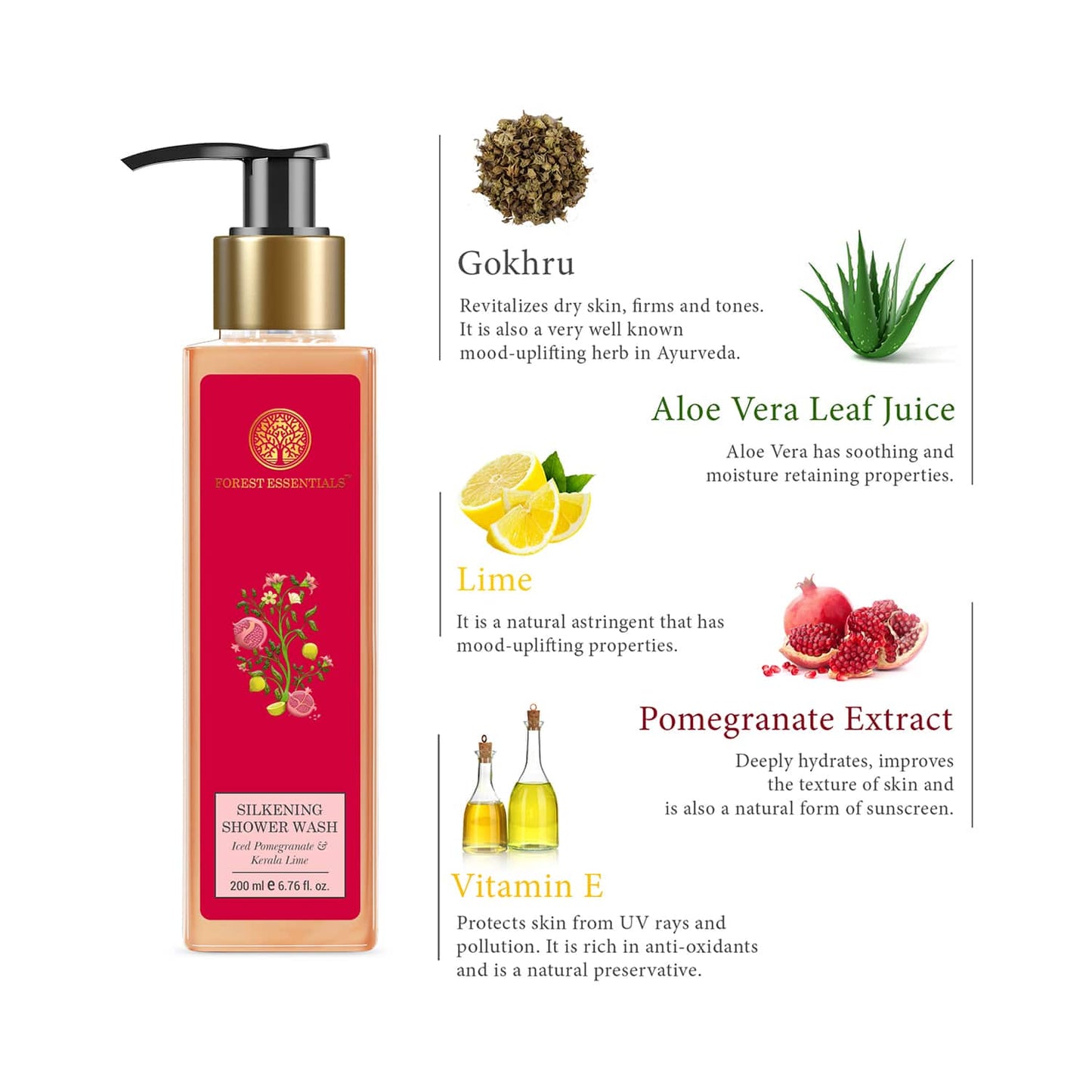 Forest Essentials Iced Pomegranate & Kerala Lime Silkening Shower Wash (200ml)