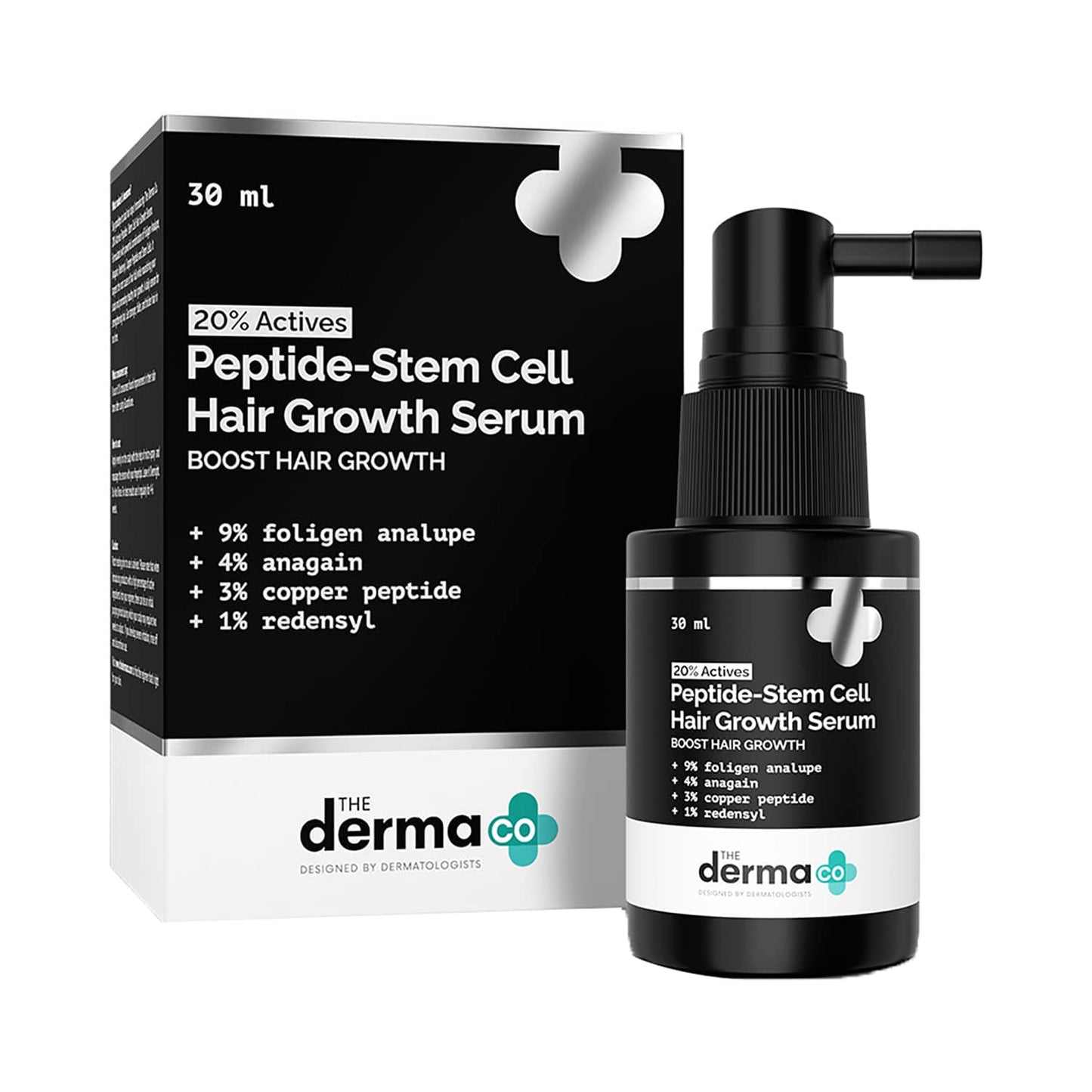 The Derma Co 20% Actives Peptide-Stem Cell Hair Growth Serum with Foligen Analupe, Anagain (30 ml)