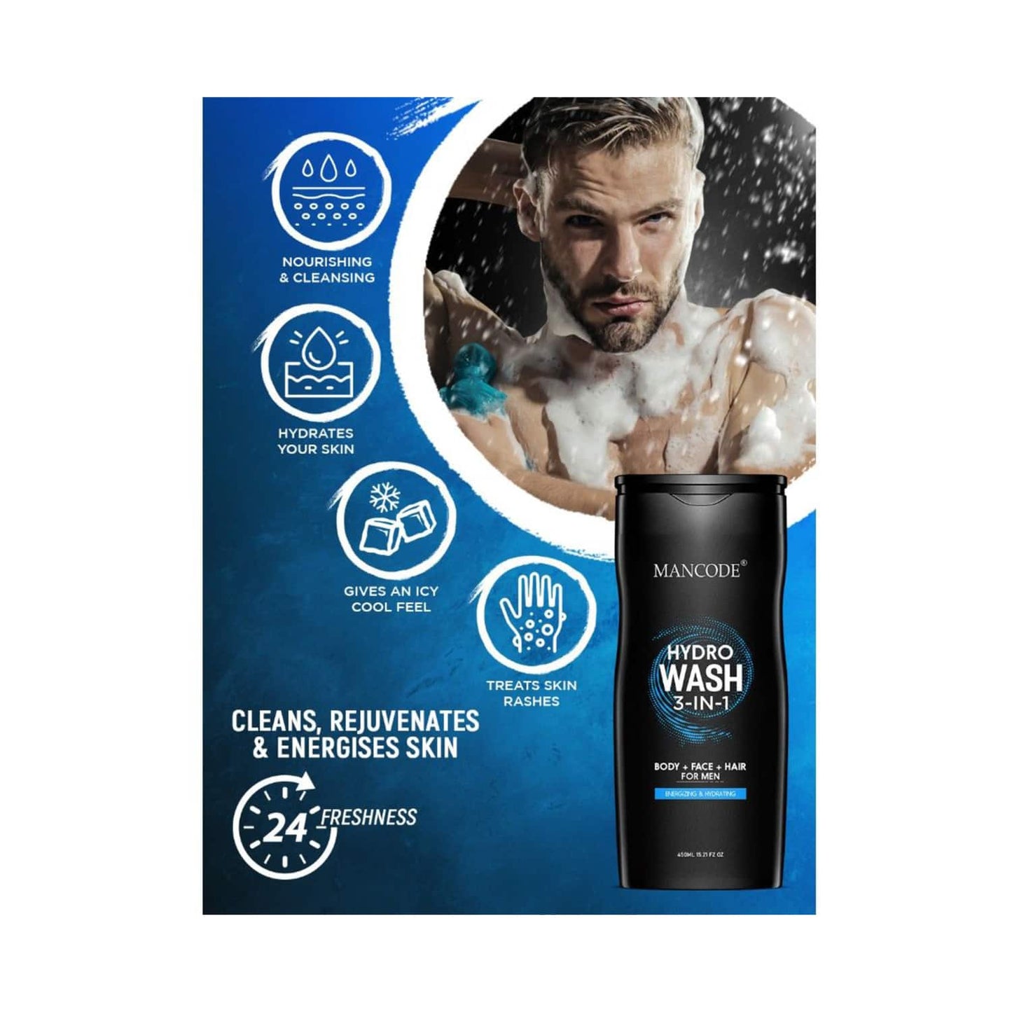 Mancode Hydro Wash 3-In-1 Body Wash (450ml)