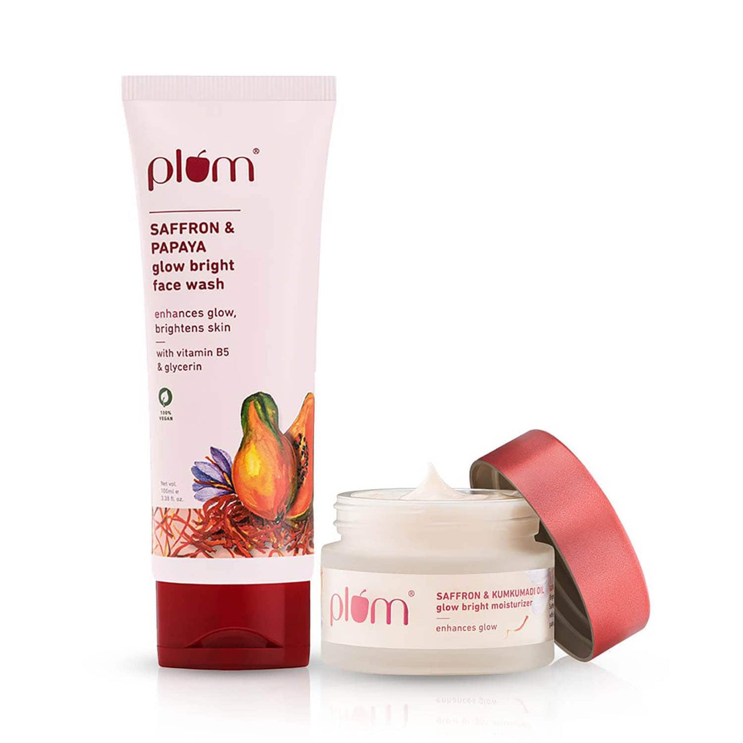 Plum Saffron Glow Cleanse & Moisturize Combo Face Wash & Moisturizer With Saffron & Kumkumadi Oil