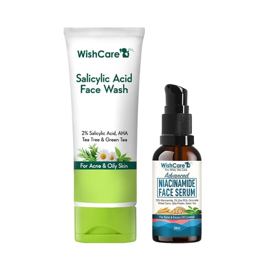 WishCare Anti Acne Kit with 2% Salicylic Acid Face Wash & Niacinamide Face Serum Combo (100ml+30ml)