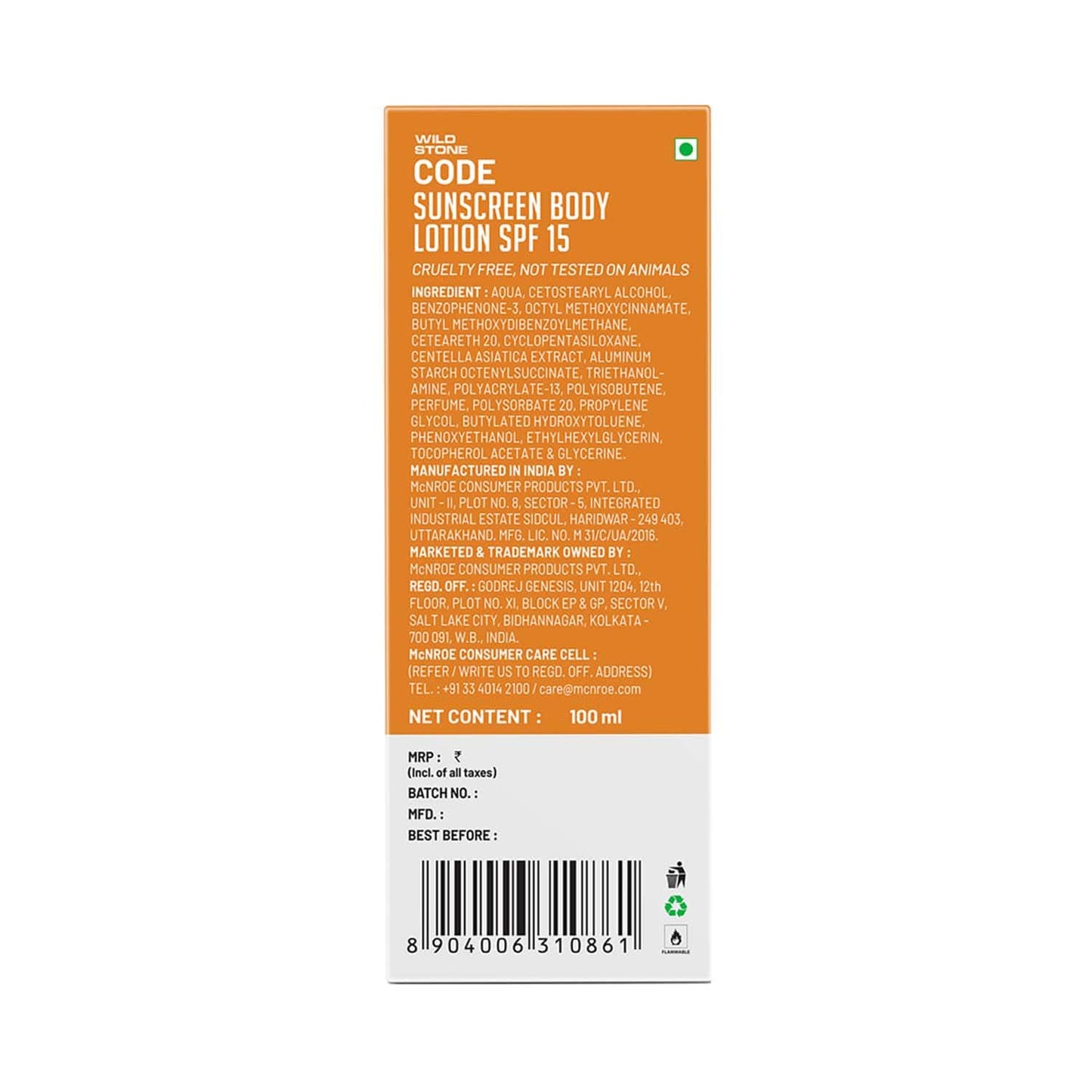 Wild Stone Code Sunscreen Body Lotion SPF 15 (100ml)