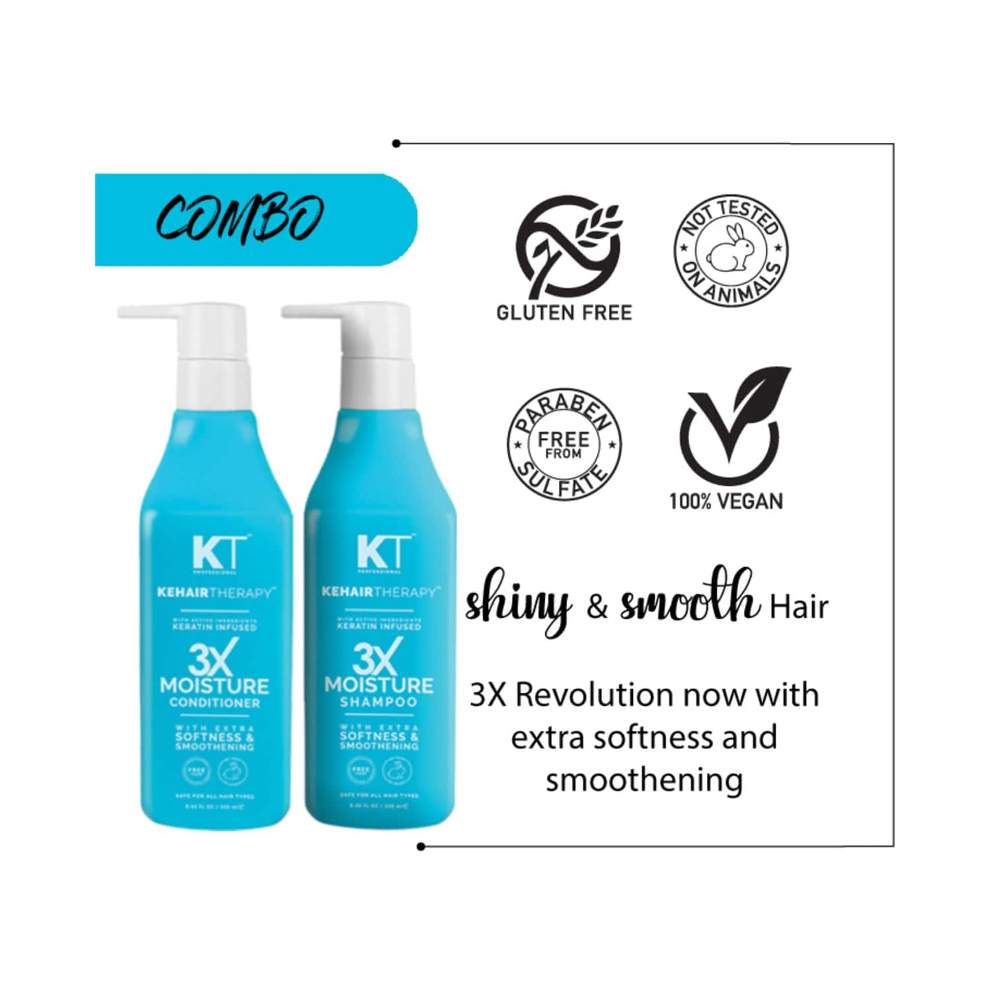 KT Professional Kehairtherapy 3X Moisture Shampoo & Conditioner Combo (2Pcs)