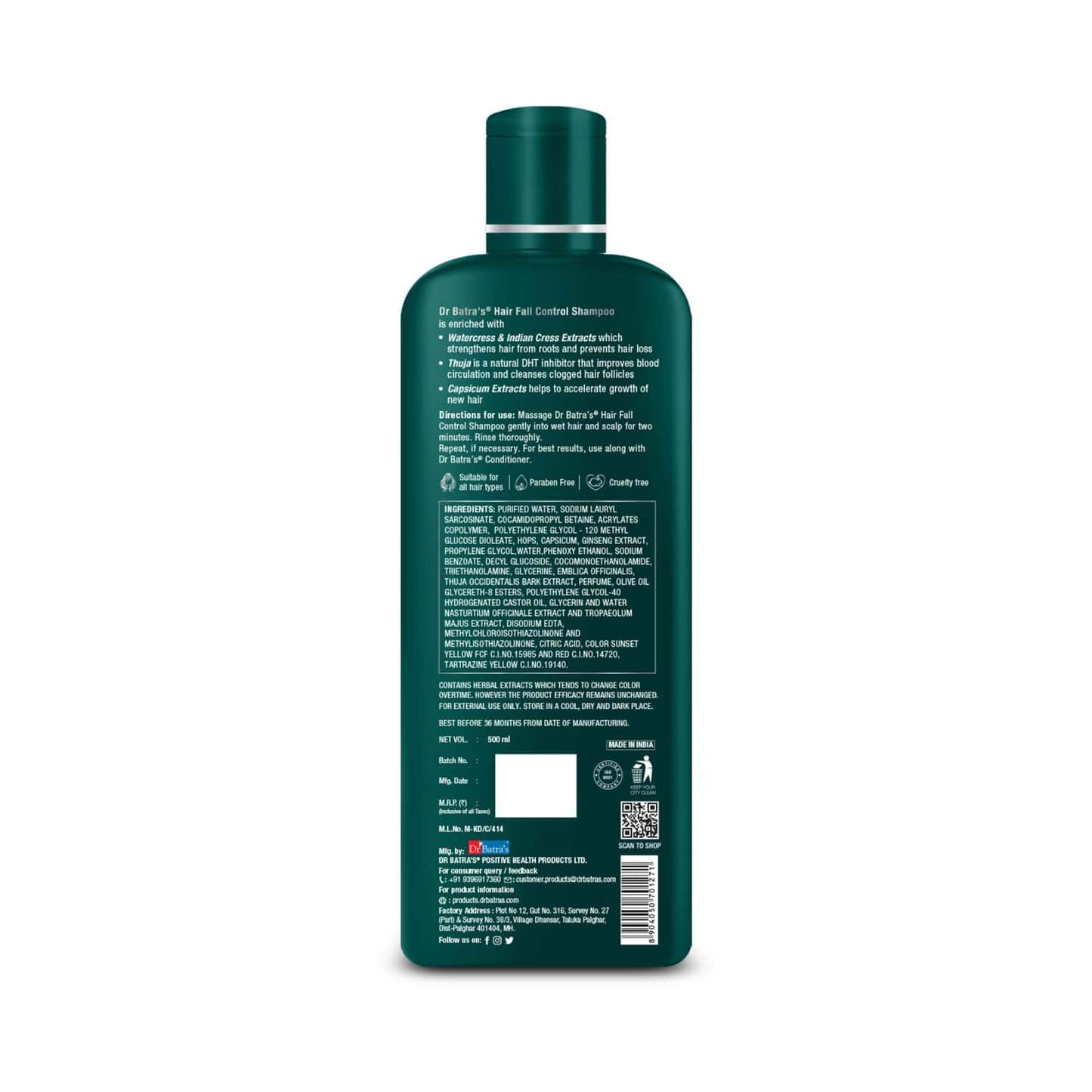 Dr Batra's Hair Fall Control Enriched With Watercress Extracts Shampoo (500ml)