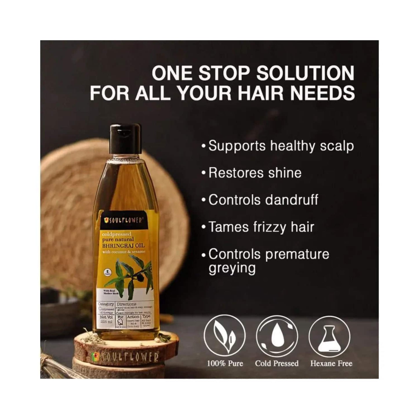 Soulflower Coconut & Sesame Coldpressed Pure Natural Bhringraj Hair Oil - (120ml)