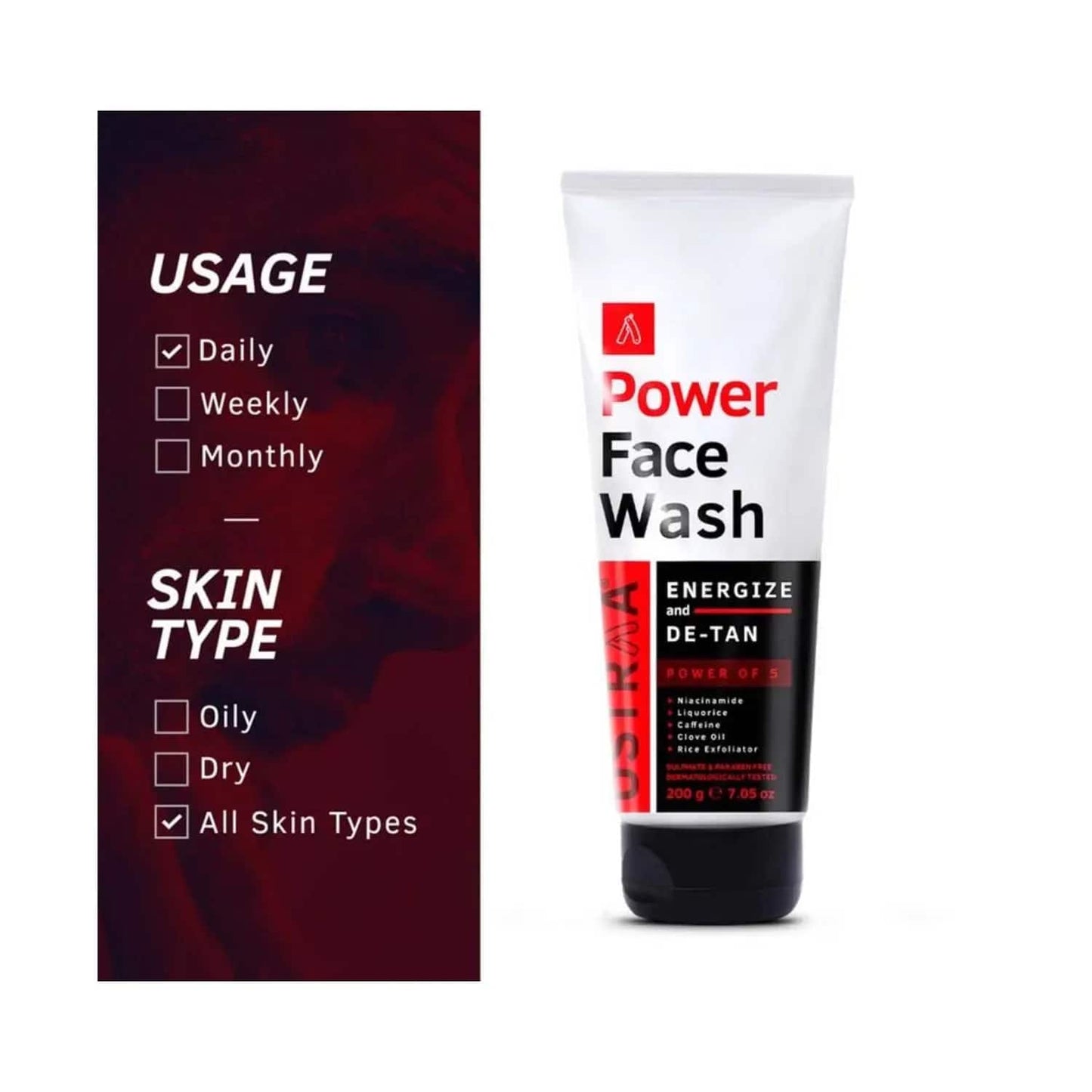 Ustraa Energize and De-Tan Power Face Wash - (200g)