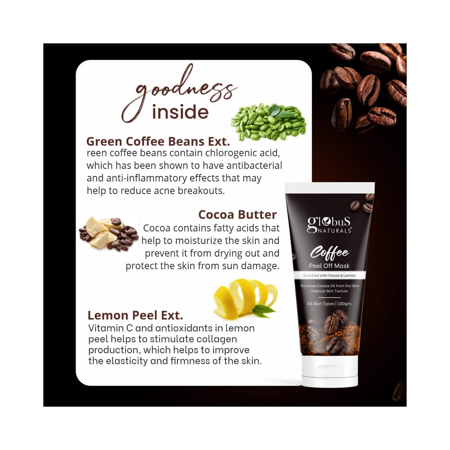 Globus Naturals Coffee Peel Off Mask For Skin Brightening Combo (2 Pcs)