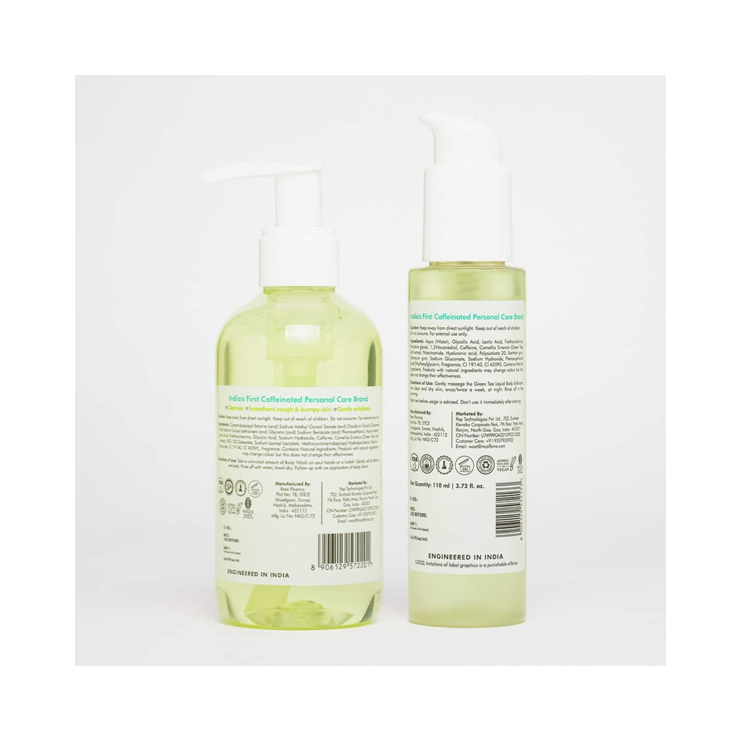 mCaffeine Body Exfoliator With AHA 10% And Green Tea Body Wash With AHA 10% - (2Pcs)