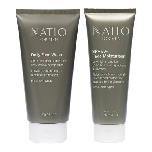 Natio For Men Daily Face Wash (150 g) & Spf 50+ Face Moisturiser (100 g) Combo