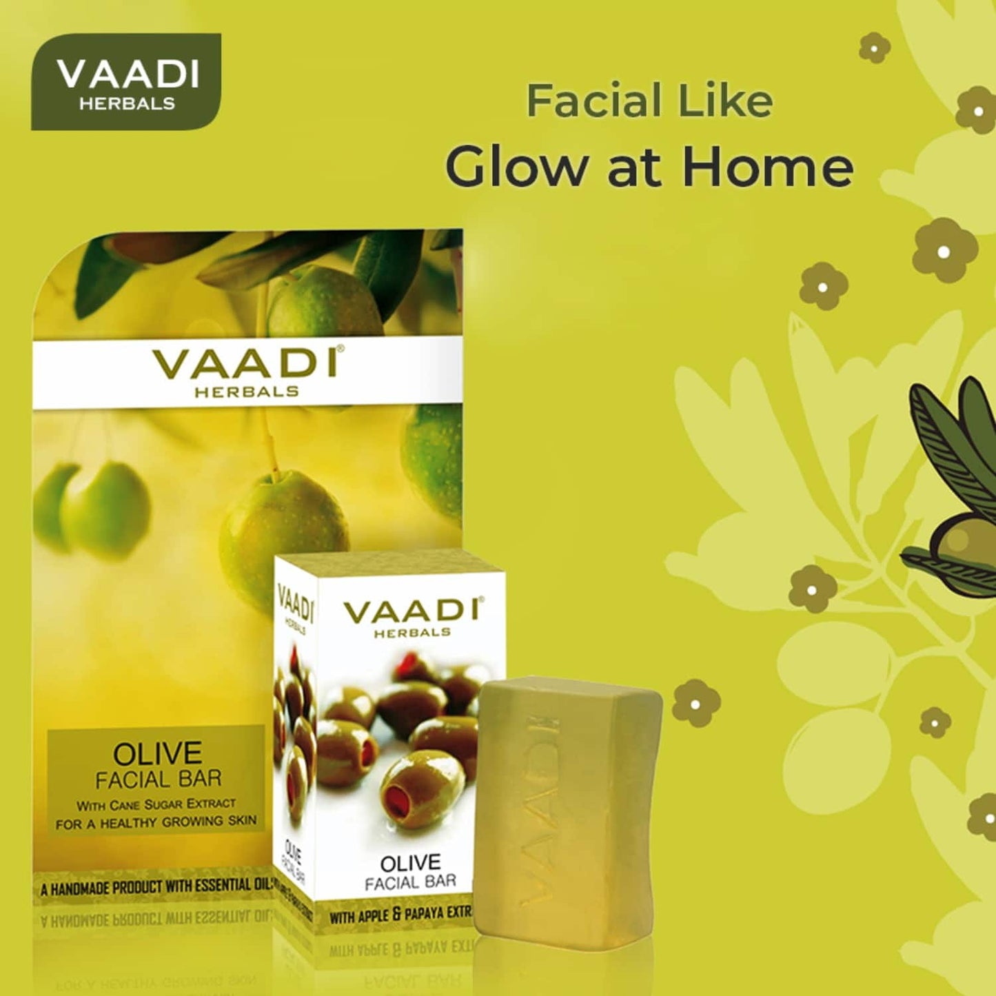 Vaadi Herbals Olive Facial Bar With Cane Sugar Extract (25g)