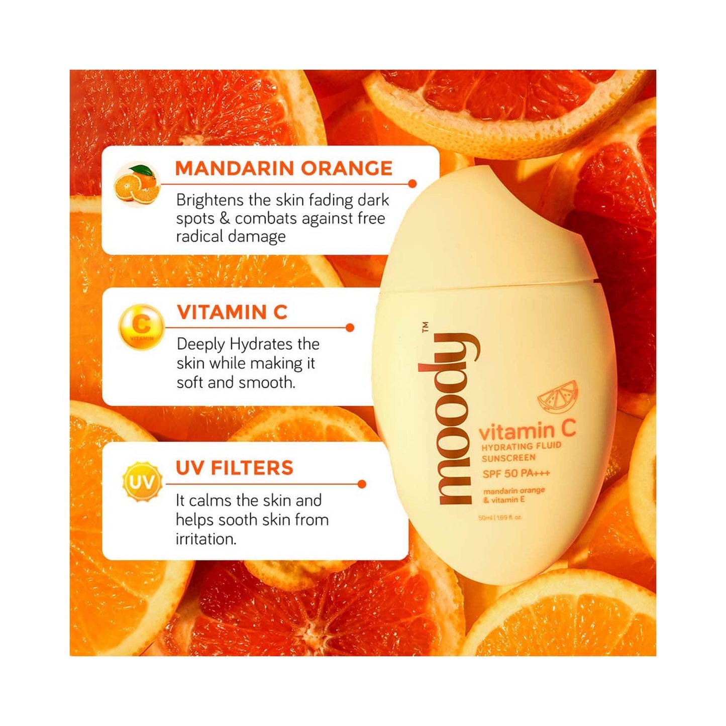 Moody Vitamin C Hydrating Fluid Sunscreen with SPF 50 PA+++ (50 ml)