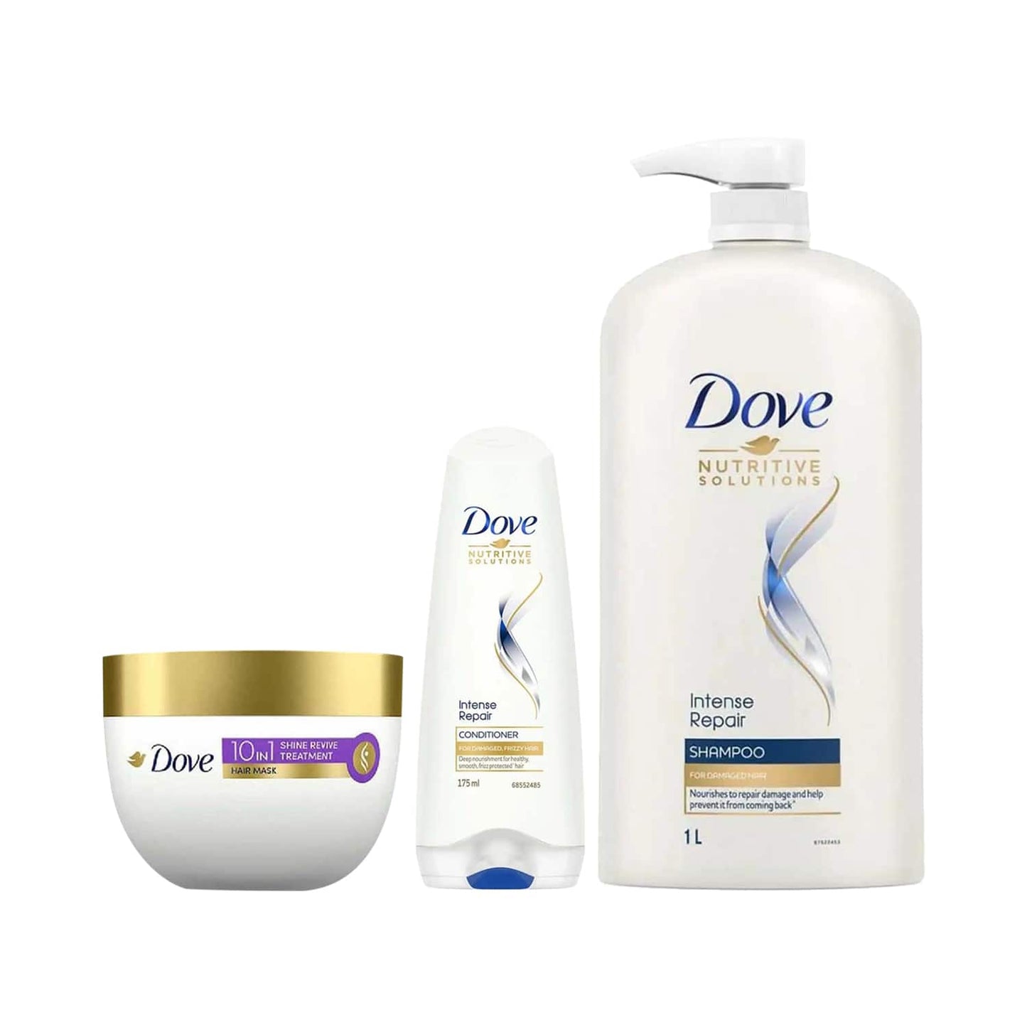 Dove Intense Repair Shampo + Intense Repair Conditioner + Shine Revive Treatment Hair Mask Combo