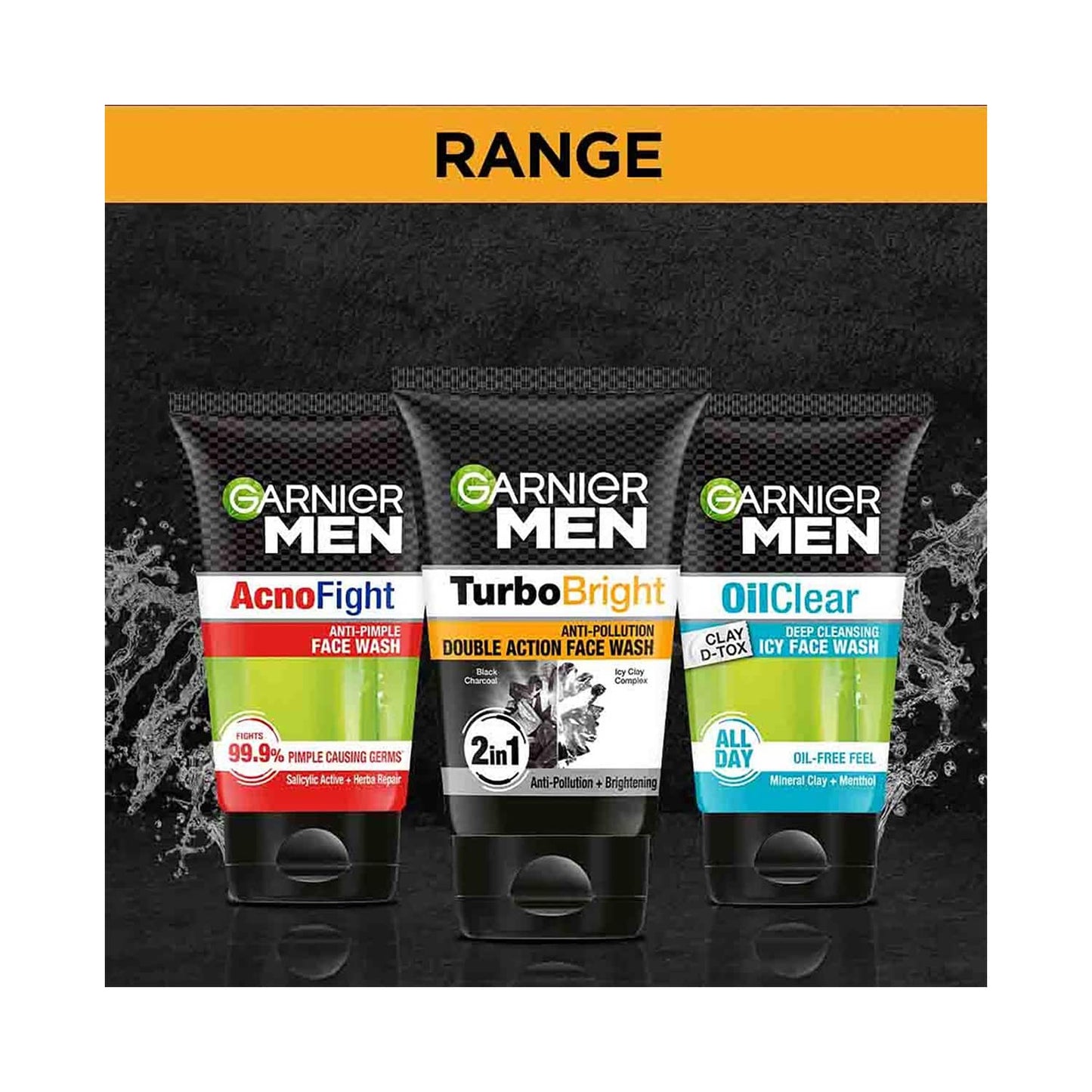 Garnier Men Turbo Bright Anti-Pollution Double Action Face Wash - (2 Pcs)