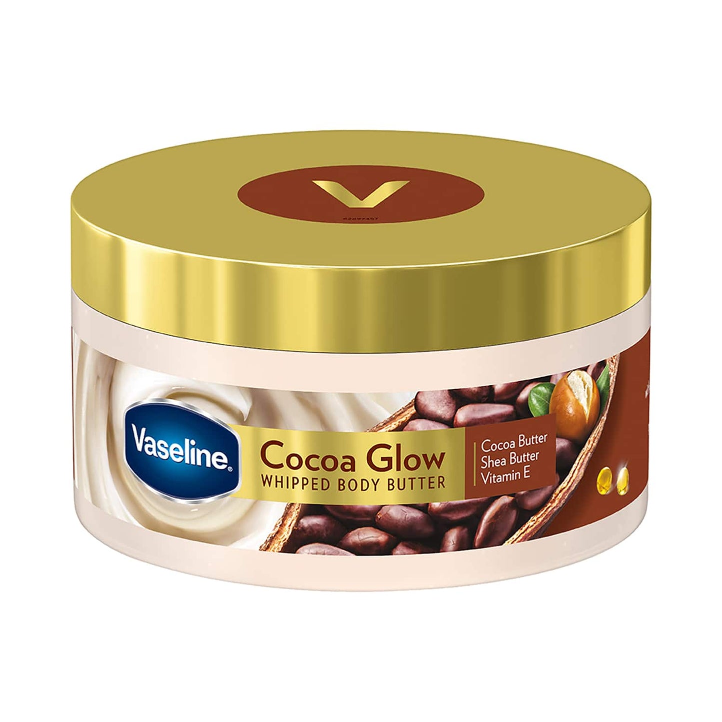 Vaseline Cocoa Glow Whipped Body Butter with Cocoa & Shea Butter for Glowing Soft Skin (180g)