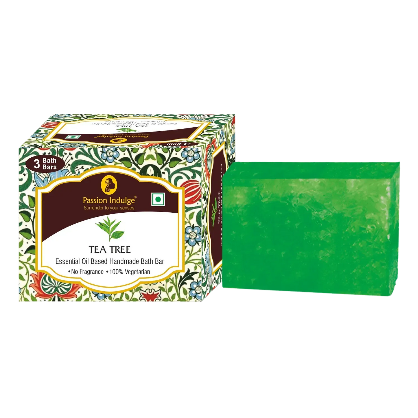 Passion Indulge Tea Tree Handmade Bath Bar Soap - Pack Of 3 (100Gm Each)