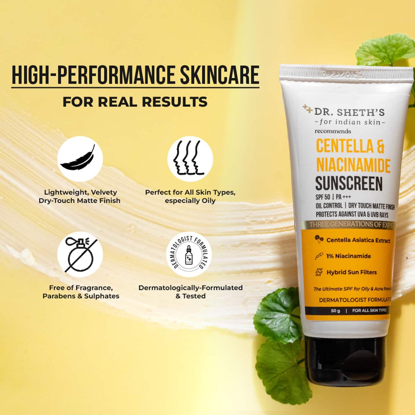 Dr. Sheth's Centella & Niacinamide Oil & Acne Control Sunscreen SPF 50 PA+++ (50g)