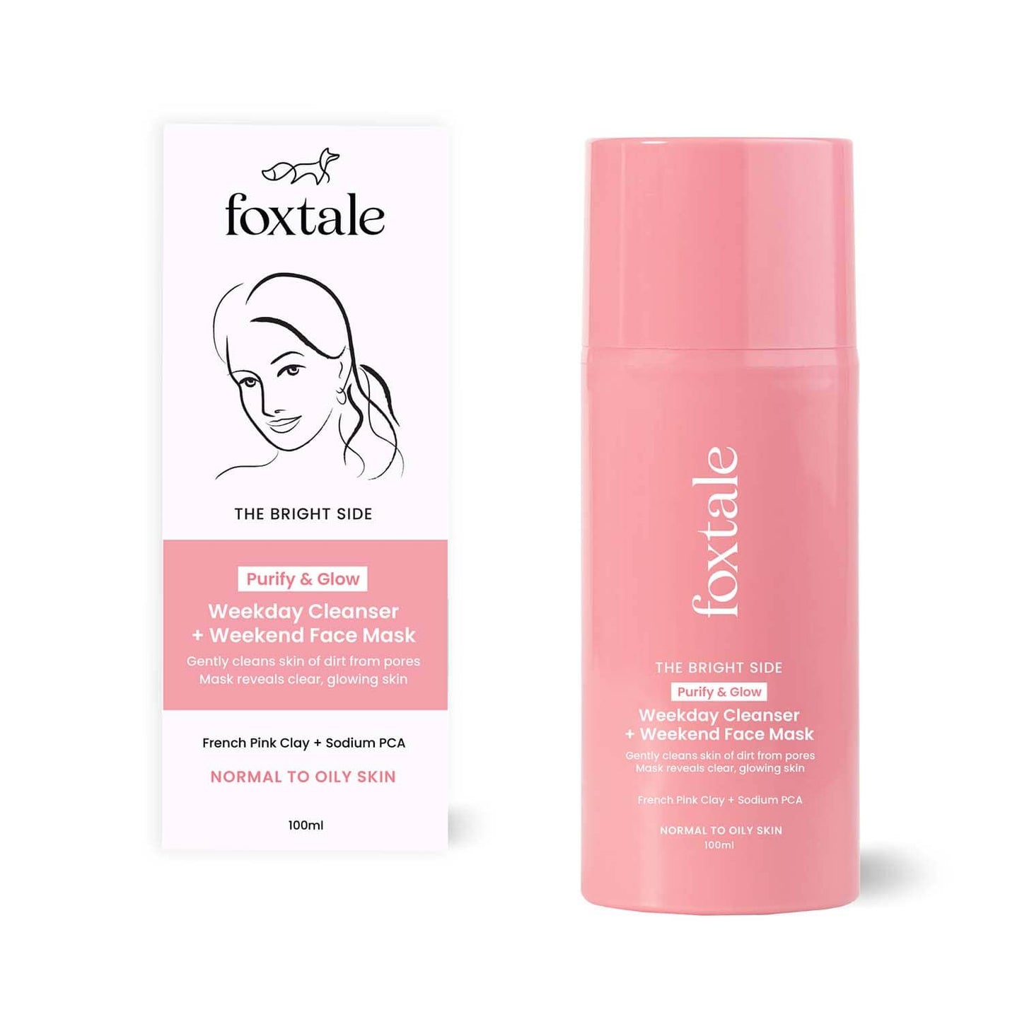 Foxtale Purify & Glow Cleanser + Mask With French Pink Clay (100ml)