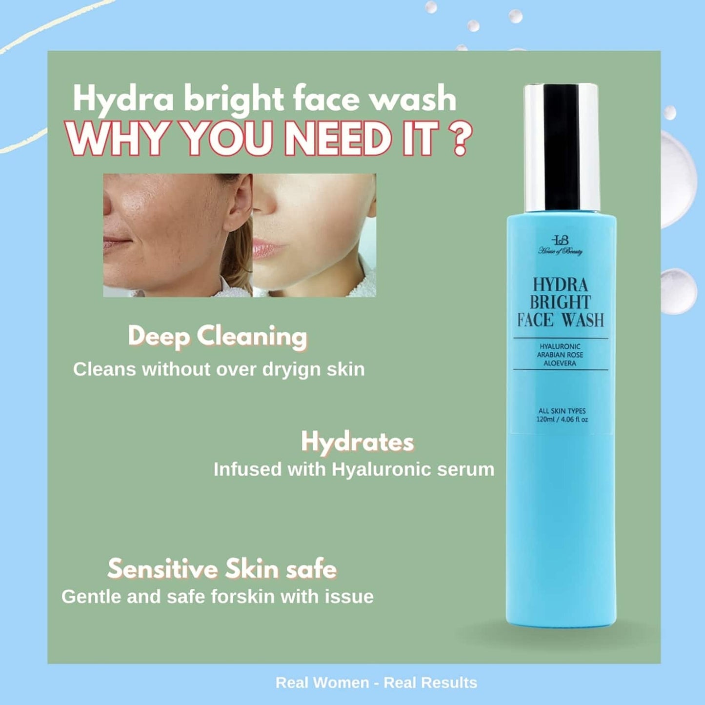 House of Beauty Hydrabright Facewash With Hyaluronic-Normal To Dry Skin For Hydration (120 ml)