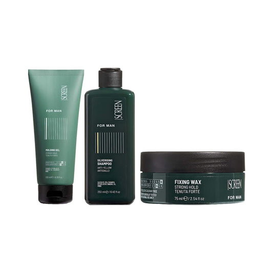 Screen For Man Fixing Wax (75 ml), Molding Gel (200 ml) & For Man Silverising Shampoo (250 ml) Combo