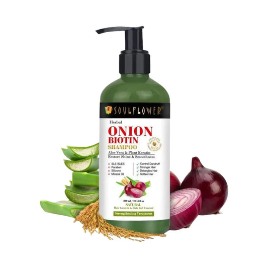 Soulflower Onion Biotin Shampoo with Aloe Vera & Plant Keratin - (300ml)