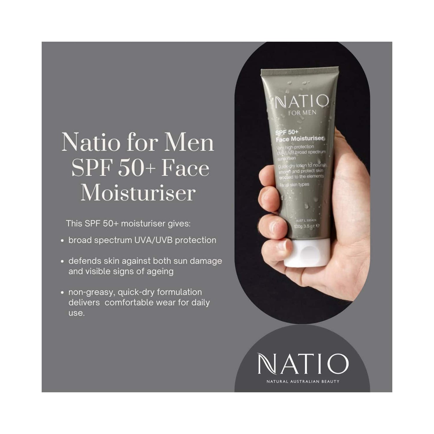 Natio For Men Face Moisturiser SPF 50 (100g)