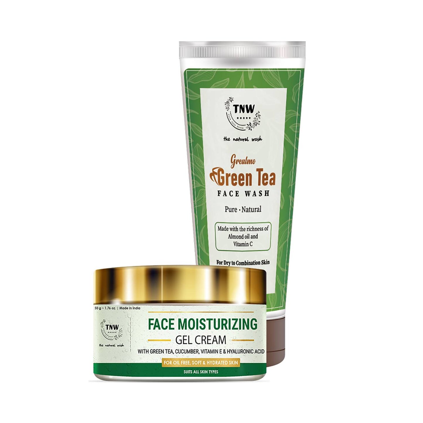 TNW - The Natural Wash Green Tea Face Wash and Face Moisturizing Gel Cream Combo