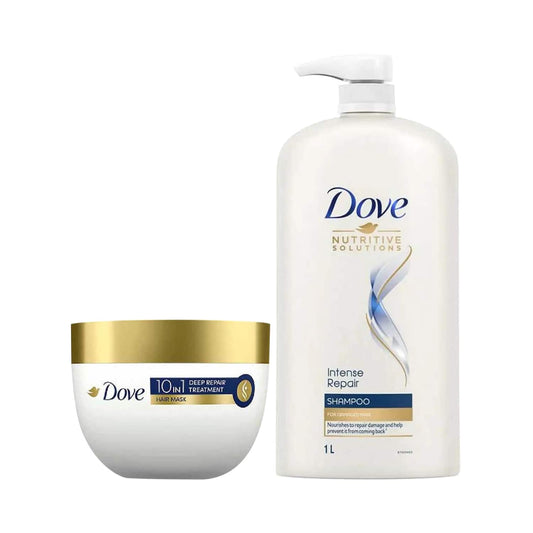 Dove Intense Repair Shampoo (1000 ml) + 10 in 1 Deep Repair Treatment Hair Mask (300 ml) Combo