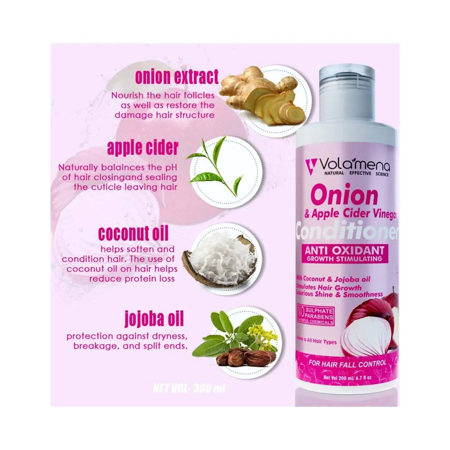 Volamena Onion Apple Cider Vinegar Conditioner With Antioxidant Growth Stimulating (200ml)