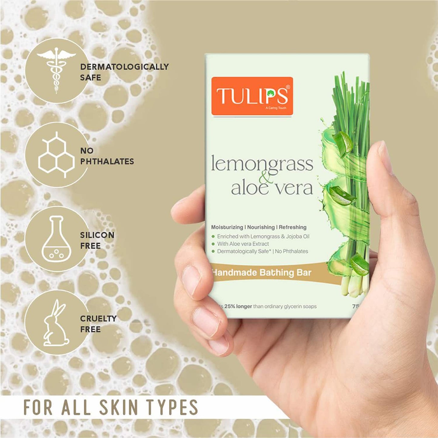 Tulips Lemongrass & Aloe Vera Handmade Bathing Bar (125g)