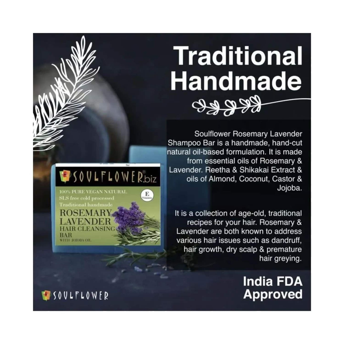 Soulflower Rosemary Lavender Hair Cleansing Bar - (150g)