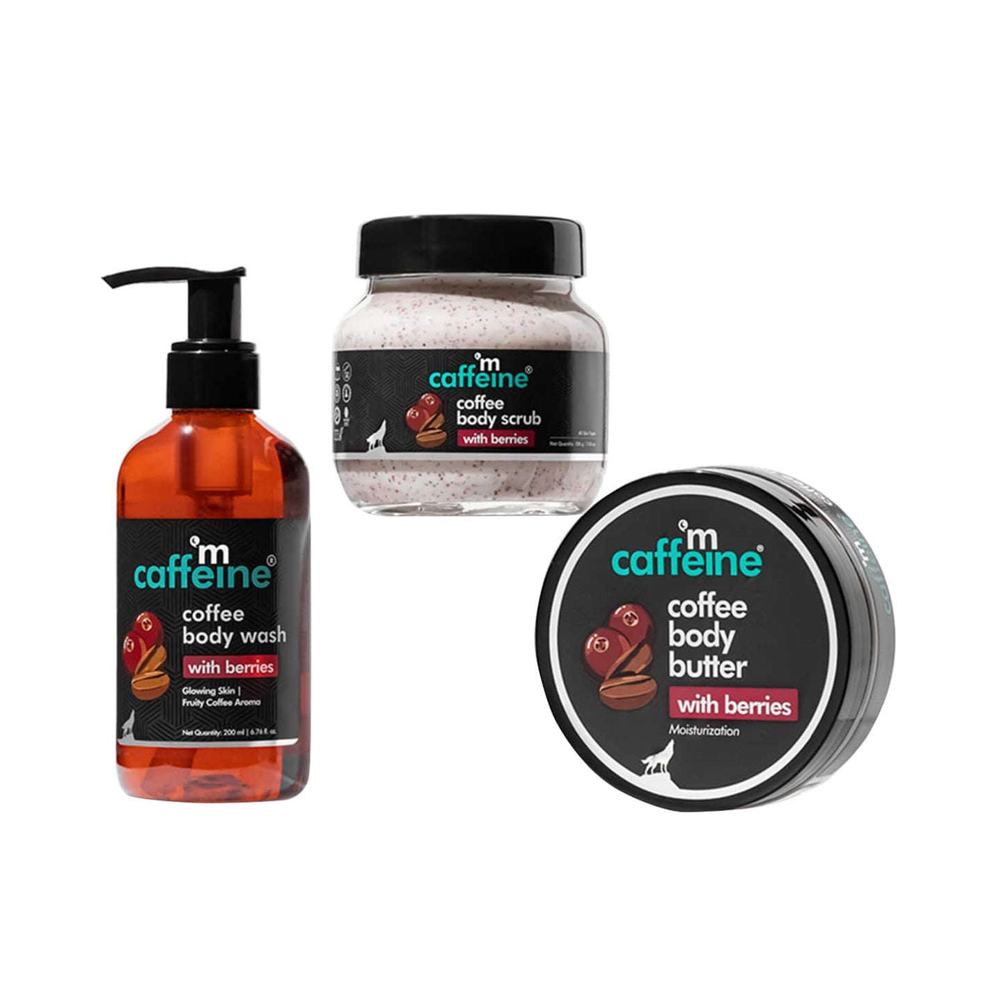 mCaffeine Body Cleansing & Moisturizing Trio With Berries - (3Pcs)