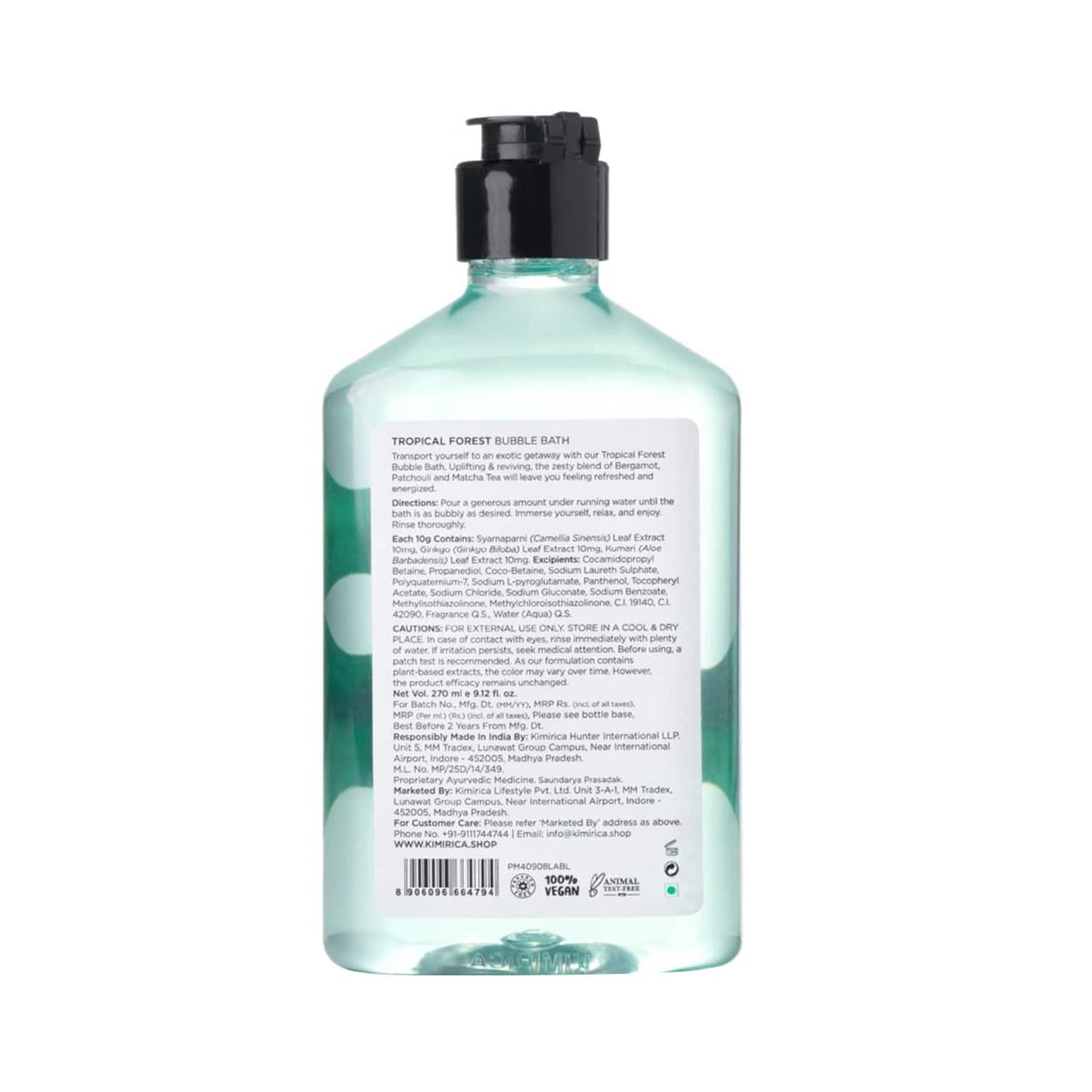 Kimirica Tropical Forest Bubble Bath Exotic Nourishing with White Tea Extract & Aloe Vera (270 ml)