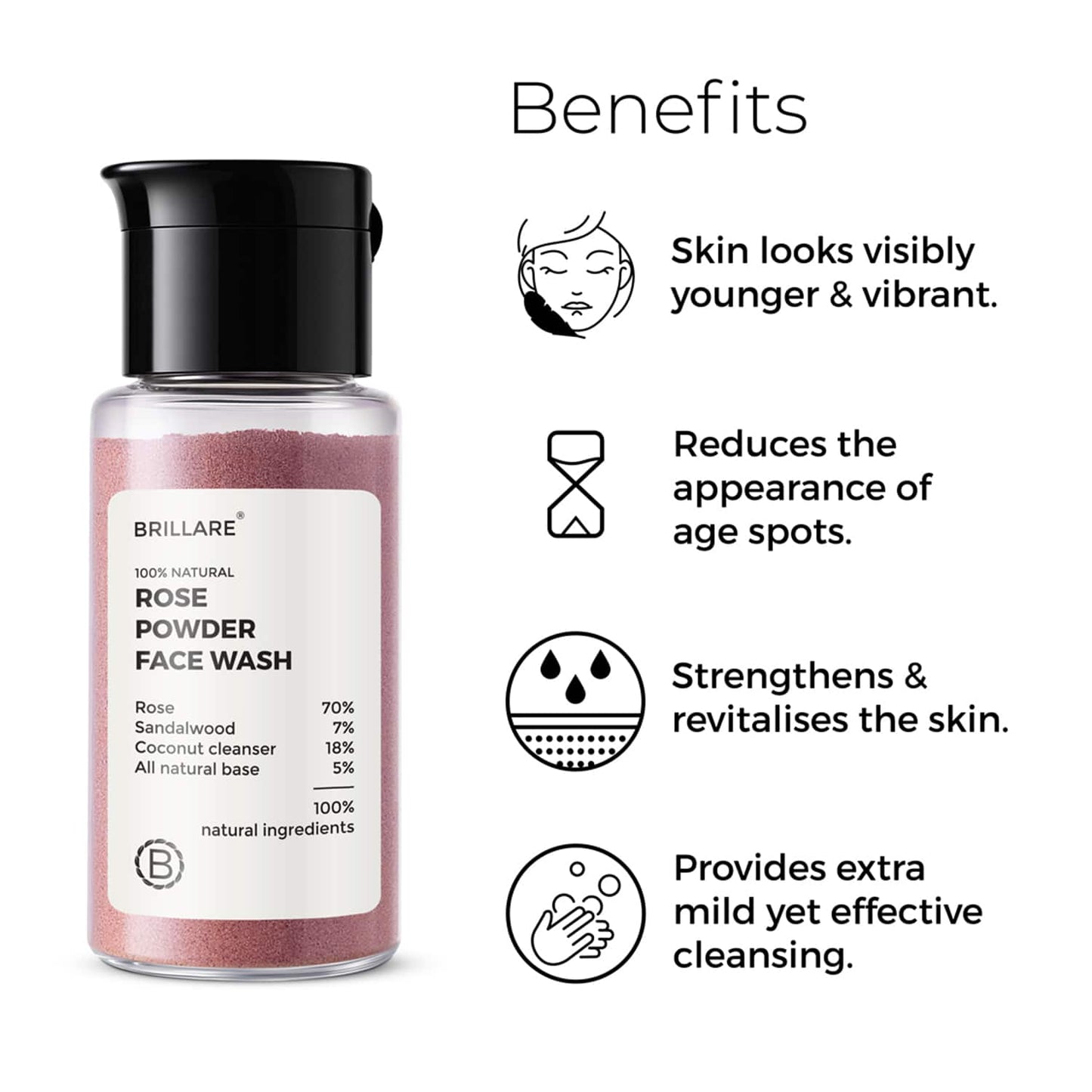 Brillare Rose Powder Face Wash For Well Hydrated, Younger Looking Skin (15g)