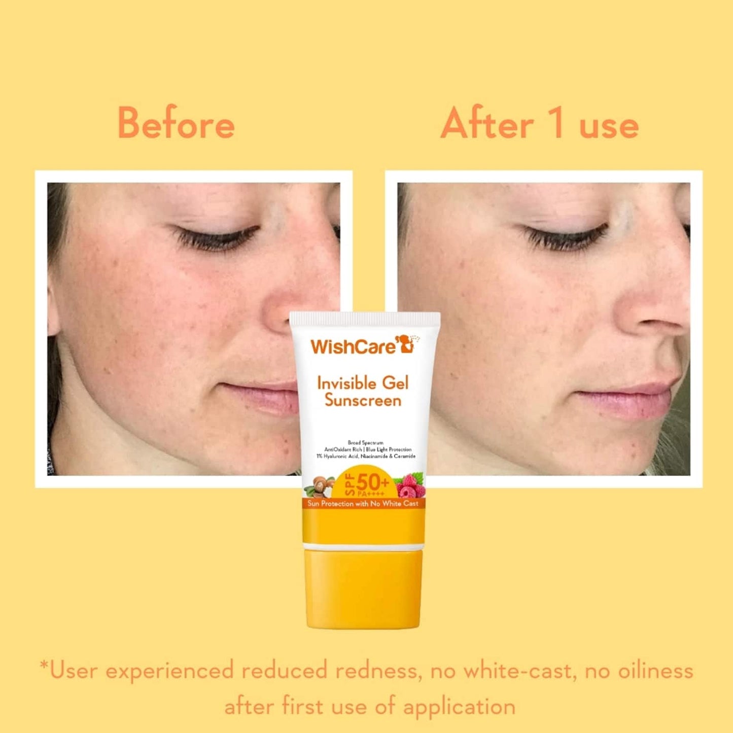 WishCare Invisible Gel Sunscreen SPF 50+ PA++++ - Broad Spectrum Protection with No White Cast (50 g)