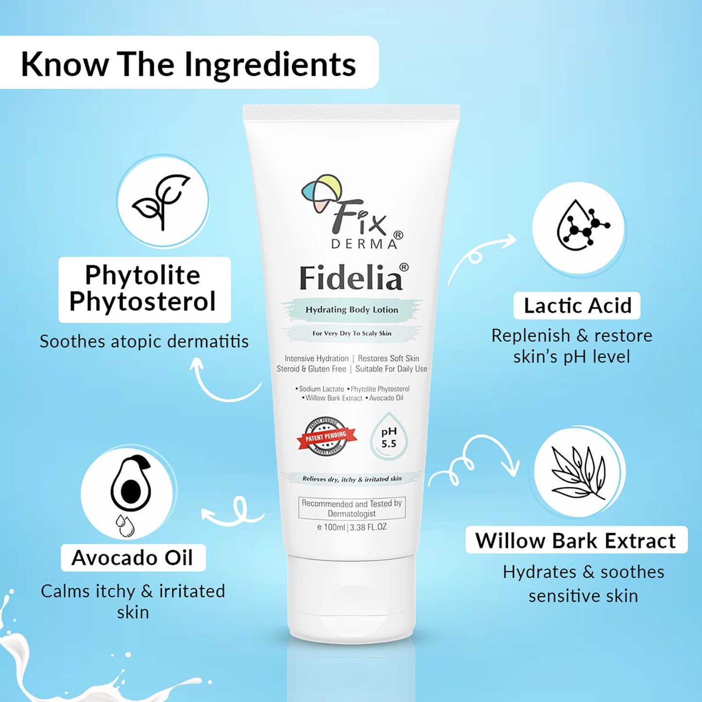 Fixderma Fidelia Hydrating Body Lotion for Very Dry To Scaly Skin with Avocado Oil (100ml)