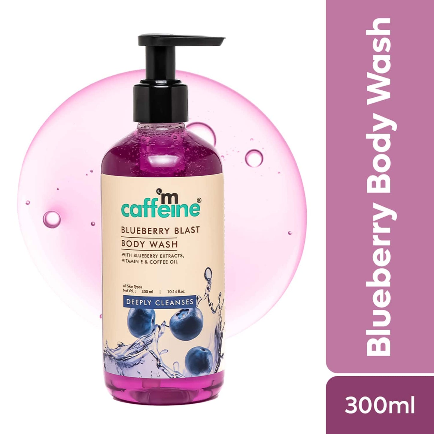 mCaffeine Blueberry Blast Body Wash, Fruity Fresh Blueberry Aroma,Deep Cleansing for Soft Skin (300ml)